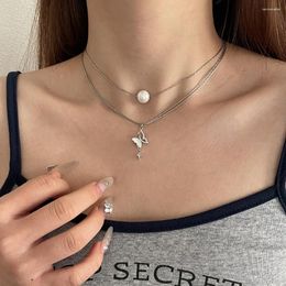 Pendant Necklaces Multilayer Butterfly Pearl Necklace Clavicle Chain Jewellery Imitation Pearls Beads Titanium Steel Stars