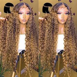 Highlight Ombre Coloured 13x4 HD Lace Front Human Hair Wig Water Curly Human Hair Wig T Part Deep Wave Lace Frontal Wig for Women