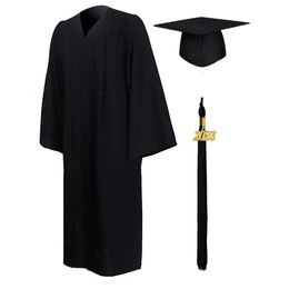 2023 Graduation Gown College School Uniform Clothing Cap Set Unisex Matte Clothes For High With Tassels Year Stamp 240315