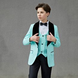 Light Green Childrens Black LAPEL SUIT Kids Tuxedo Formal Dress Clothes Sets Child Wedding Costumes Jacket Pant Gentlemen 3PCS 240312