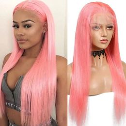 Pink Transparent 13x6 T Lace Human Hair Wigs 180 Density Lace Front Wigs for Women Straight Peuvian Lace Closure Wigs