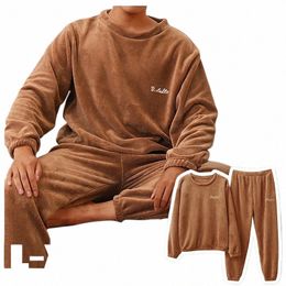 2023 Winter Men Fleece Casual Lg Sleeve Pajamas Set Coral Veet Cute Carto Sleepwear Couple Plush Thicken Warm Homewear y8C1#