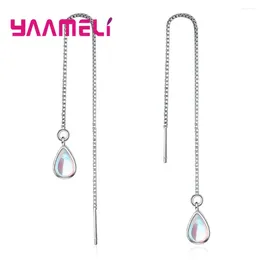 Dangle Earrings Water Drop Simple White/Blue Fire Opal Stone Ear Line For Women Fashion Love Wedding Earring Jewellery