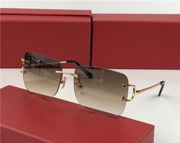 Vintage Golden Rimless Sunglasses Brown Shaded occhiali da sole Men sunglasses Decoration New with Box7139713
