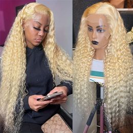 Deep Wave Lace Frontal Wig 613 Honey Blonde 13x4 13x6 Transparent Lace Front Human Hair Wigs for Women Human Hair Wig Curly