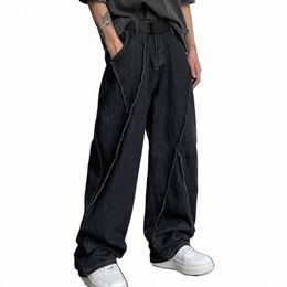 men Trousers Unisex Solid Color Wide Leg Pants with Crotch Hop Streetwear Style for Men Straight Butt Zipper Closure Full I9GJ#