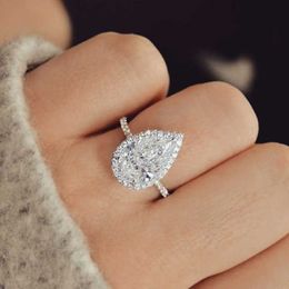 Band Rings Vintage style pear shaped engagement ring silver promise wedding ring trend fancy cubic zirconia Jewellery birthday gift J240326