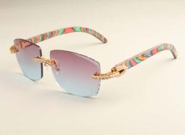 New luxury fashion diamond ultra light sunglasses T35240158 small frame natural color wooden sunglasses engraving mirror 8304086