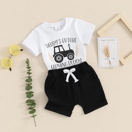 Clothing Sets Baby Boys Summer Outfits Car Print Toddler Shirt Short Sleeve Letter Tops Solid Color Jogger Shorts Set 0-3T