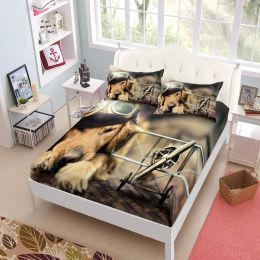 Set 3D Pet Dogs Fitted Sheet Set King Queen Double Full Size Bed Linen Set 25cm Deep
