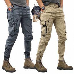 military Tactical Cargo Pants Mens Army Casual Trousers Zipper Multi-Pocket Cott Joggers Fi Khaki Black Plus Size Elastic H80b#