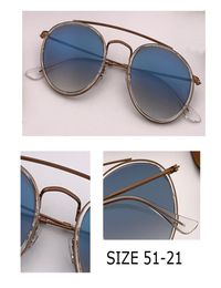 top quality metal Round Sunglass for Women Vintage Double Bridge Frame 51mm uv400 glass lens mirror flash sunglasses circle classi6237405