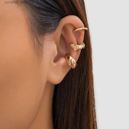 Ear Cuff Ear Cuff PuRui Fashion Geometry Womens Cuff Earrings 3-piece/Set Metal Thick Non Perforated Clip Earrings Womens Party Girl Jewellery Y240326