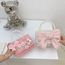 Kinder Rucksack Mädchen Kinder Koreanischen Stil Woolen Schleife Perle Handtasche Süße Reizende Nette Prinzessin Messenger Tasche für Mädchen 240315
