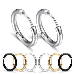 Hoop Huggie WKOUD Succinct Mens and Womens High Polishing Smooth Round Earrings Medical Anti Allergy Stainless Steel Fashion Jewelry 240326