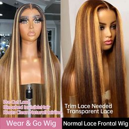 30 40 Inches Wear Go Glueless Wig Ombre Honey Blonde Straight Lace Front Wig Human Hair Coloured Highlight 13x4 Lace Frontal Wigs