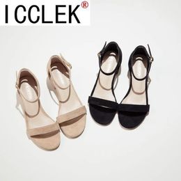 Flock Beige High Heels Sandals Women Summer Shoes Women Fashion Open Toe Buckle Sandals Casual Square Heel Female Shoes 240320