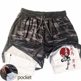 anime Baki Gym Shorts Men 2 In1 Mesh Quick Dry Summer Board Shorts Bodybuilding Fitn Running Hanma Baki Print Short Pants f75J#