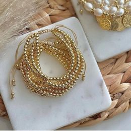 Charm Bracelets KKBEAD Gold Plated Beads 18 K Waterproof Multilayer Beaded Bracelet For Women Gifts Pulseras Femme