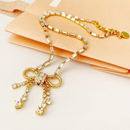 Classic Luxury Brand Bowknot Designer Necklace Shine Crystal Bling Diamond Sweet Bow Pendant Necklaces Chain Choker Fashion Women Jewellery Gift