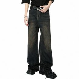 iefb Worn Out Men's Jeans Retro Wed Male Straight Denim Trousers New Trendy Gradient Colour Wide Leg Pants Spring 2024 9C4274 J6aX#