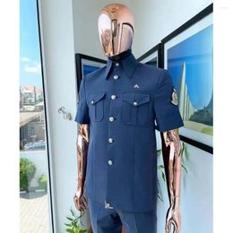 Men's Suits Slim Fit Summer Casual 2 Piece Men Short Sleeve Single Breasted Stand Lapel Smart Outfits Custom Blazer And Pants