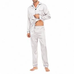 men Pyjama Sets Silk Satin Sleepwear For Man Shirt Lg Sleeve Pyjama Male Fi Soft Home Night Wear Big Size Loungewear i8e1#