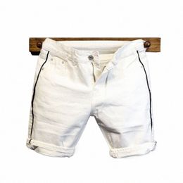 summer Thin Luxury Designer Slim-Fit Men's Jeans Shorts Boyfriend White Colour Striped Street Wear Cott Casual Short Trousers C4Nl#