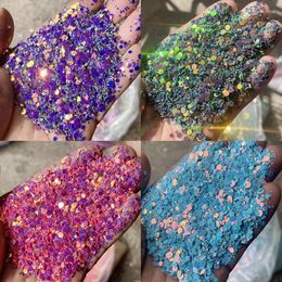 Nail Glitter 10g/Bag Flakes Chunky Mixed Hexagon Holographic Paillettes Sequins 3D Decals Tips For Art Decorations