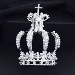 Baroque Bridal Jewelry Rhinestone Pearls Cross Crown for Party Cake Flowers Tiaras Decoration Birthday Diadem Ornaments 240315