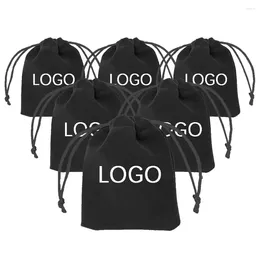 Storage Bags Custom 50 PCS Velvet Gift Wrap With Drawstrings Logo Print Jewellery Pouches For Wedding Favours