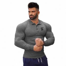 men's Running Sport Polo Shirts Gym Bodybuilding Fitn Muscle T-Shirt Fi Butt Collar Cott Breathable Tight Tees Tops x3sU#