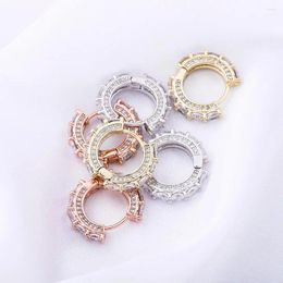 Hoop Earrings 1 Pair Hip Hop CZ Stone Paved Bling Out Circle For Men Women Unisex Fashion Jewellery Rose Gold Silver Colour