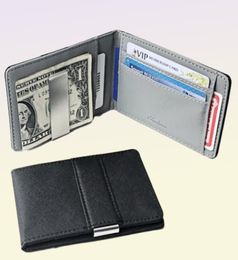 Fashion Solid Men039s Thin Bifold Money Clip Leather Wallet with A Metal Clamp Female9928047