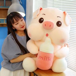 Cute Milk Bottle Pig Pillow Super Soft Plush Toy Large Cloth Doll Girl Gift