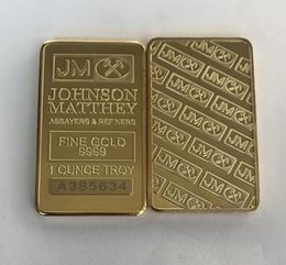 10 pcs Non magnetic Johnson Matthey silver gold plated bar 50 mm x 28 mm 1 OZ JM coin decoration bar with different laser serial n6993141