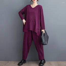 Women's Two Piece Pants 2 Sets Women Long Sleeve Casual T-shirt And Ankle-length Harem Arrival 2024 Spring Loose Female Pant Suits B3214