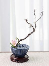 Vases Ceramic Lotus Seedpod Japanese Ikebana Flower Arrangement Vase Tea Table Desktop Small Flower Pot Plate Decoration