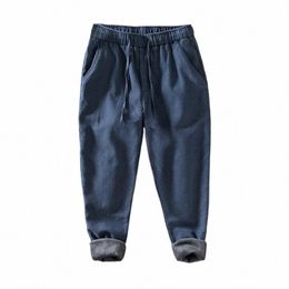 autumn Winter Men Linen Cott Leggings Elastic Waist Drawstring Casual Pant Pockets Joggers Trousers Sweatpants Streetwear M0mR#