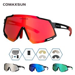 COMAXSUN Professional Polarised 5 Len Cycling Glasses MTB Road Bike Sport Mirror Sunglasses Riding Eyewear UV400 Bicycle Goggles 240314