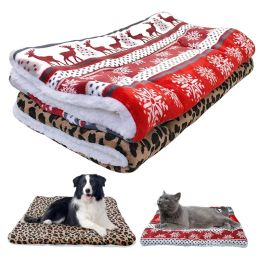 Mats Pet Coral Fleece Warm Bed Mat Puppy Cat House Kennel Small Medium Large Dogs Beds Christmas Sleeping Blanket Chihuahua Snowflake