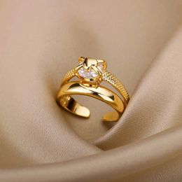 Band Rings Womens heart-shaped ring gold-plated adjustable stainless steel ring 2023 trend luxury wedding couple Jewellery anillos mujer J240326