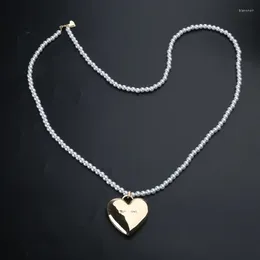 Chains 634C Heart Pendant Necklace Beads Long Shoulder Strap Choker Alloy Material Jewellery Gift For Women Girlfriends