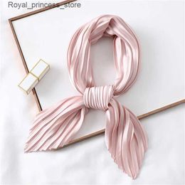 Scarves Fashionable womens silk pleated scarf luxury solid neck scarf Foulard womens curly headband scarf girl collar 2022 new Q240326