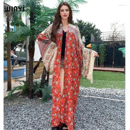 Europe Summer Bohemia Dress Beach Wear Elegant Africa Women Cardigan Holiday Party Free Size Kimono Cover-ups For