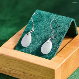 Dangle Earrings 925 Silver Natural Grade A Jadeite Carved Water Drop Lucky Earring Certificate Luxury Jade Bridal Party Jewelry