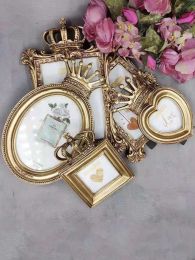 Frame Vintage Carved Gold Gold Frames for Pictures Crown Design Poster Photo Frame Home Wedding Desktop Decoration Ornament Crafts