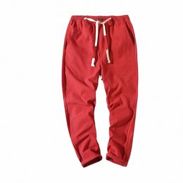 Calças masculinas cintura elástica cordão verão calças cortadas cor sólida bolsos masculino sweatpants solto respirável fitm calças d1xF #