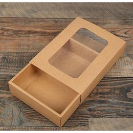 Gift Wrap 18.5X14X4.5Cm Kraft Paper Boxes Packaging Box With Window Socks Handmade Der Drop Delivery Home Garden Festive Party Supplie Dhox7