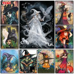 Stitch Halloween Witch And Cat 5D DIY Full Diamond Painting Cartoon Girl Fantasy Pumpkin Cross Stitch Embroidery Mosaic For Home Decor